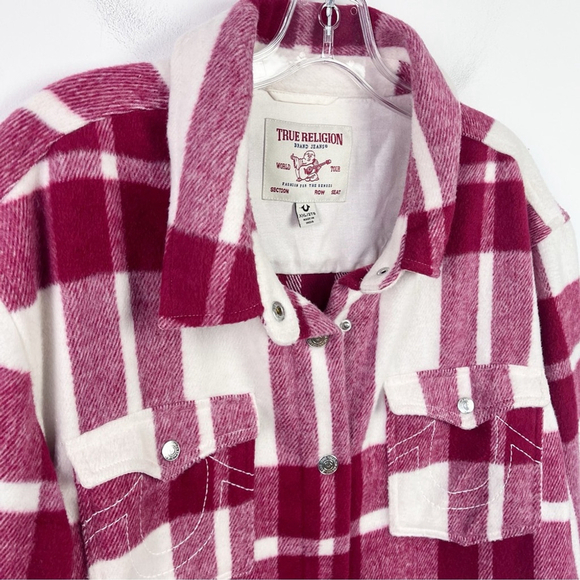 True Religion | Wool Blend Plush Plaid Shirt Jacket Shacket Size XXL - Picture 3 of 9